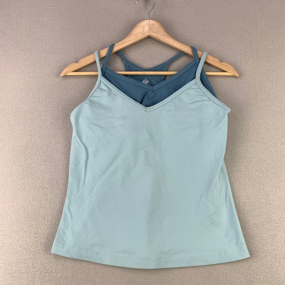 prAna Yoga Tank Top Womens Small Blue Athletic Built-in Bra USA Vintage 90s